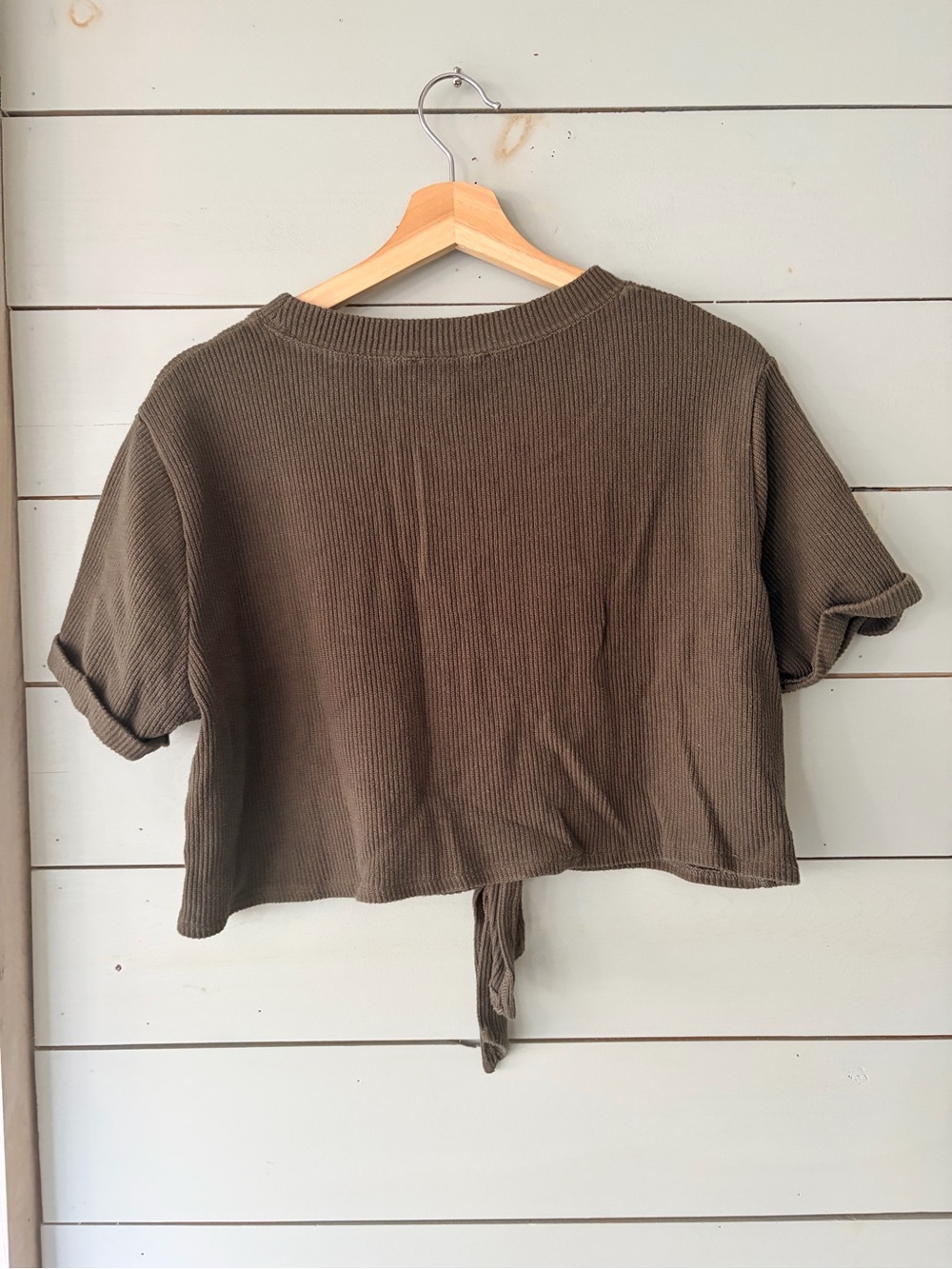 Abercrombie & Fitch Brown Ribbed Tie Front Crop Top Size XL - Picture 4 of 4